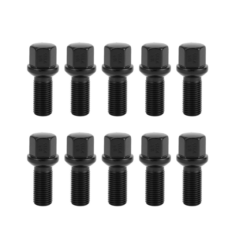 TUCKBOLD M14x1.5mm Ball Seat Wheel Lug Bolt for Volkswagen 19mm Hex 27mm Shank Length Sturdy | Extended Bolts Black 10 Pcs - Image 1